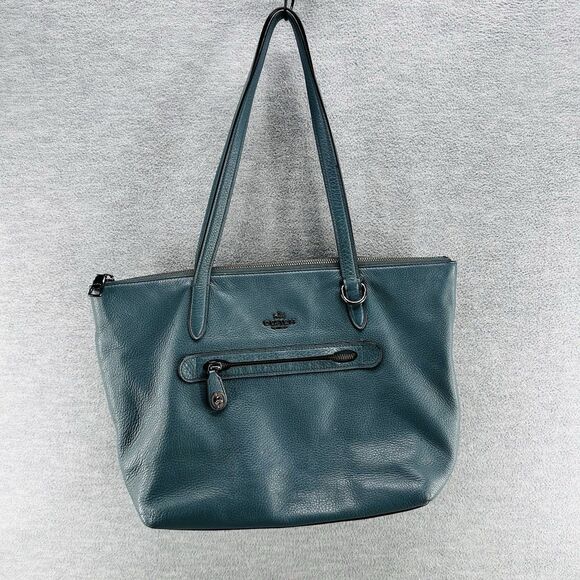 COACH 38312 - Taylor Tote Deep Marine Green Pebble Leather Shoulder Bag Purse - Picture 1 of 16